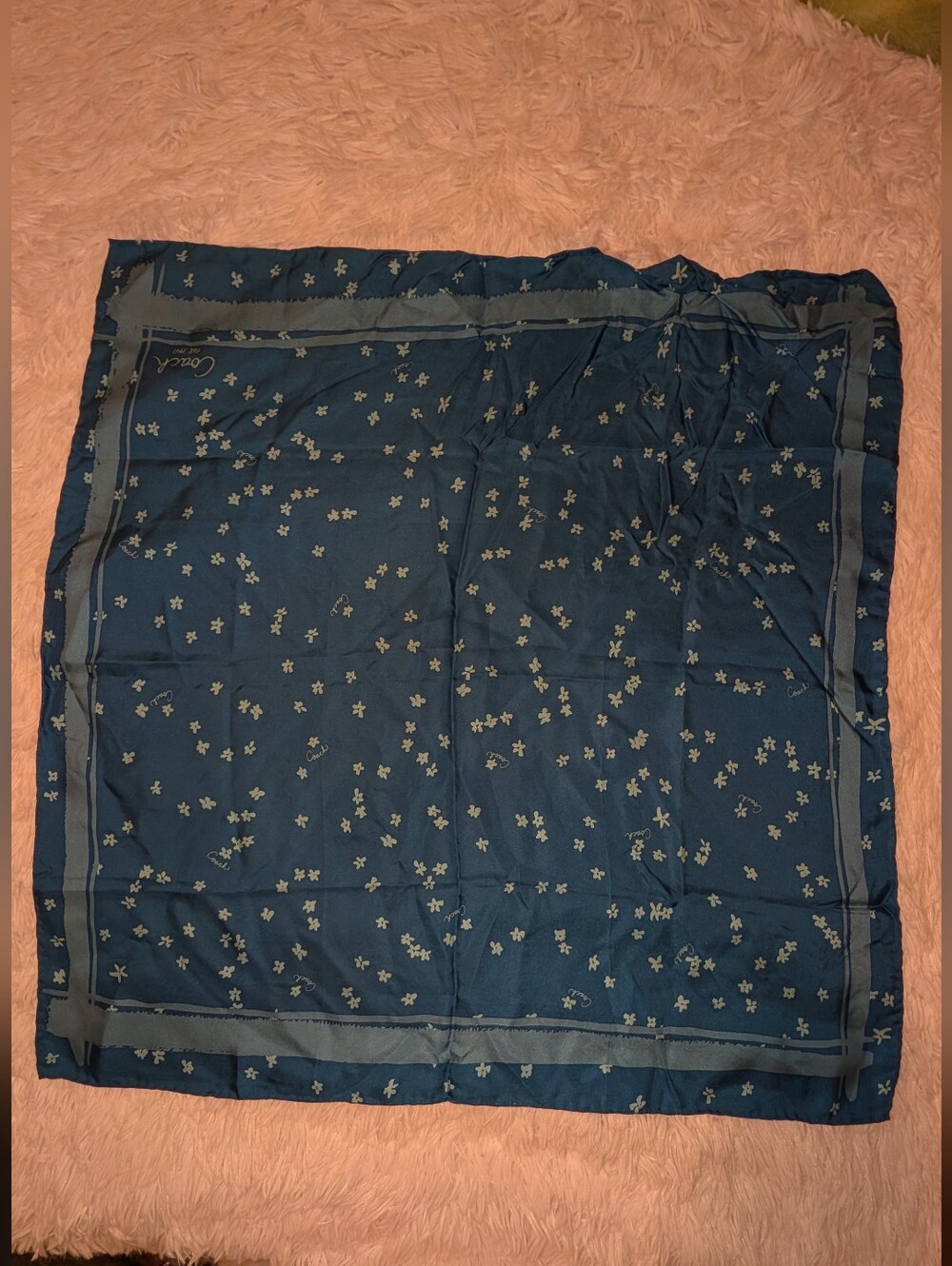 Coach Floral Scarf Subtle Border Blue NWOT